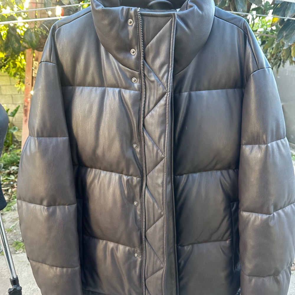 Calvin Klein Faux Leather Puffer Jacket